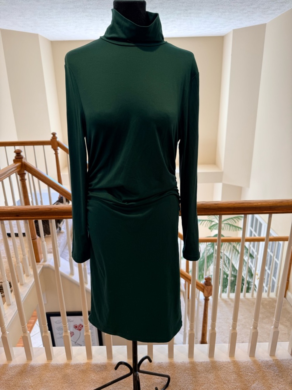 Classic Forest Green Turtleneck Long-Sleeve Dress